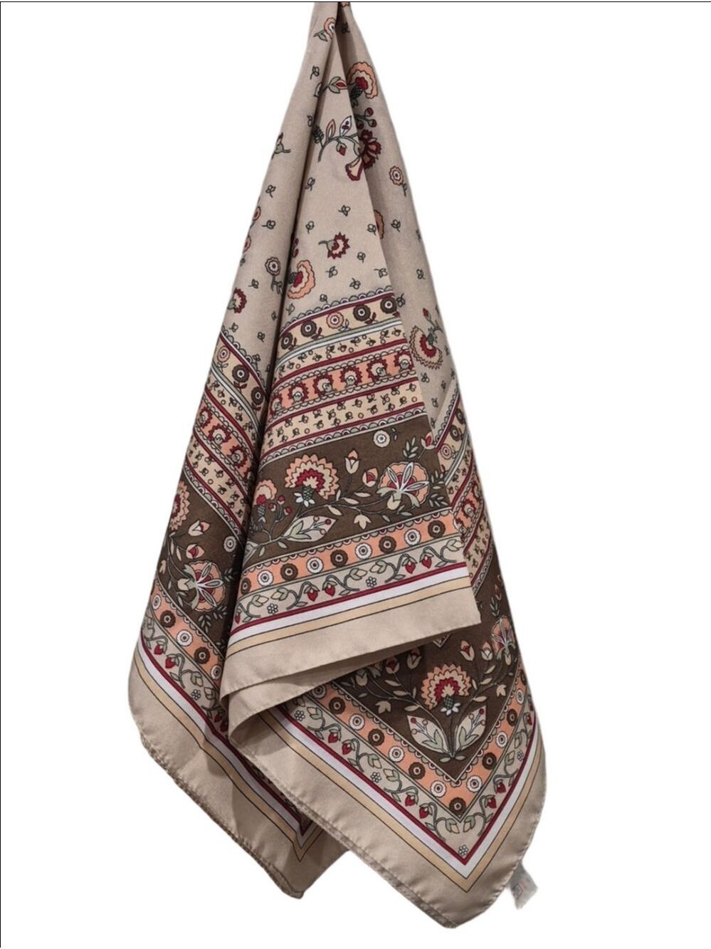 Neutral Floral Paisley Curtain Panel - Beige and Brown